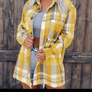 New Yellow Plaid Button-Up Shirt